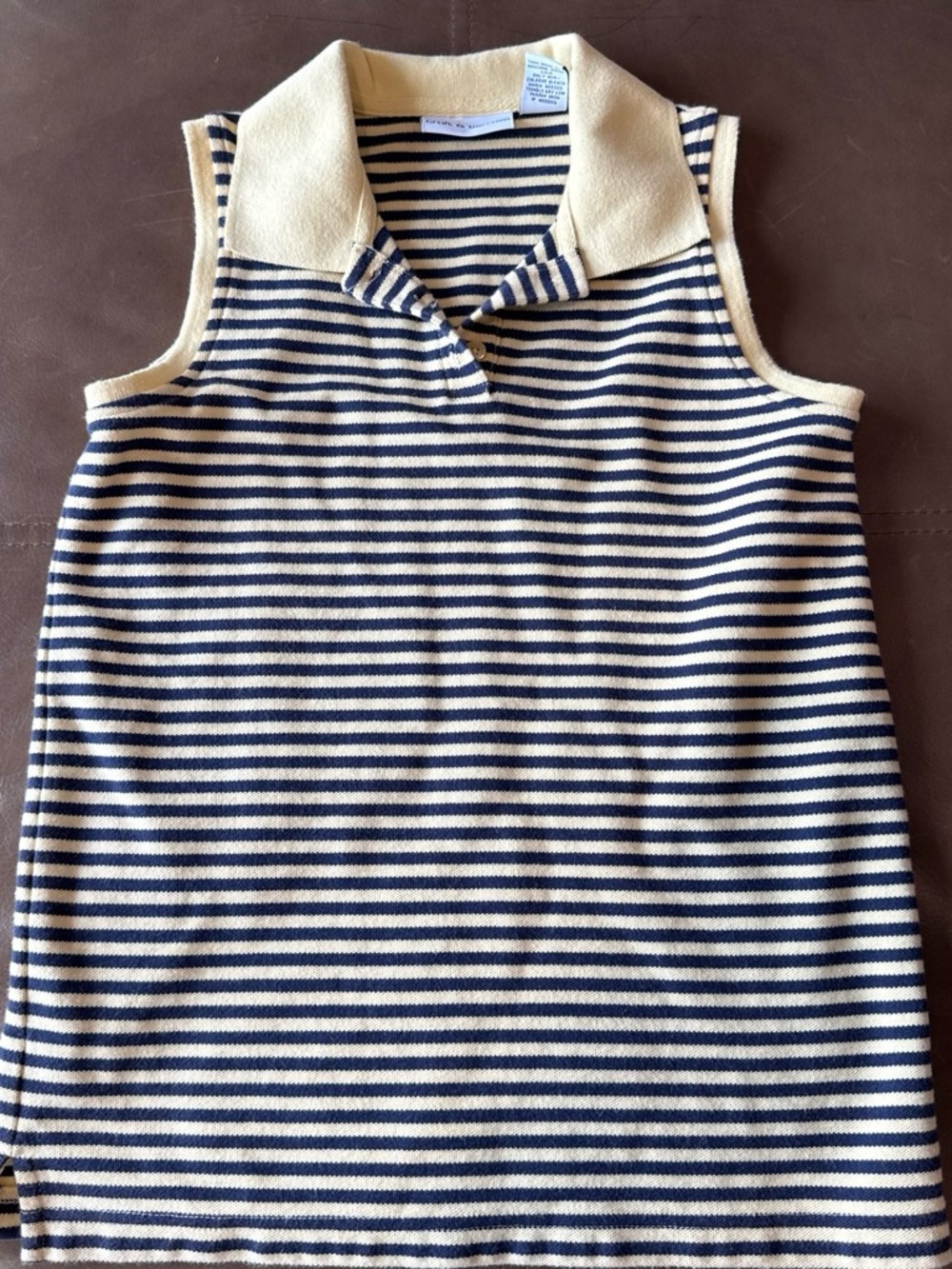 Striped Sleeveless Knit Polo Top - Navy and Yellow